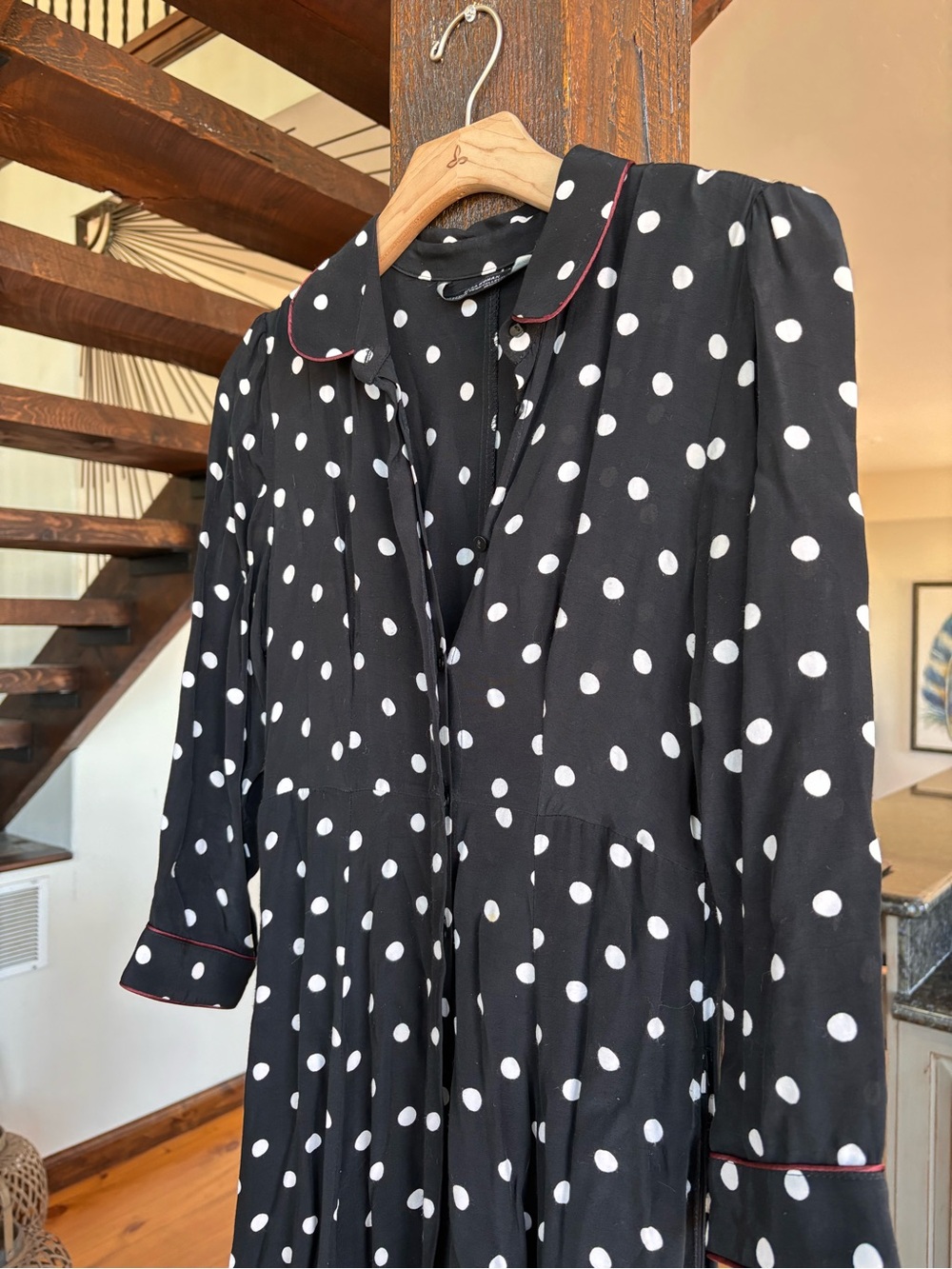 ZARA Woman Premium Collection Polka Dot Maxi Dress Black White Red Trim Size S - Picture 8 of 13